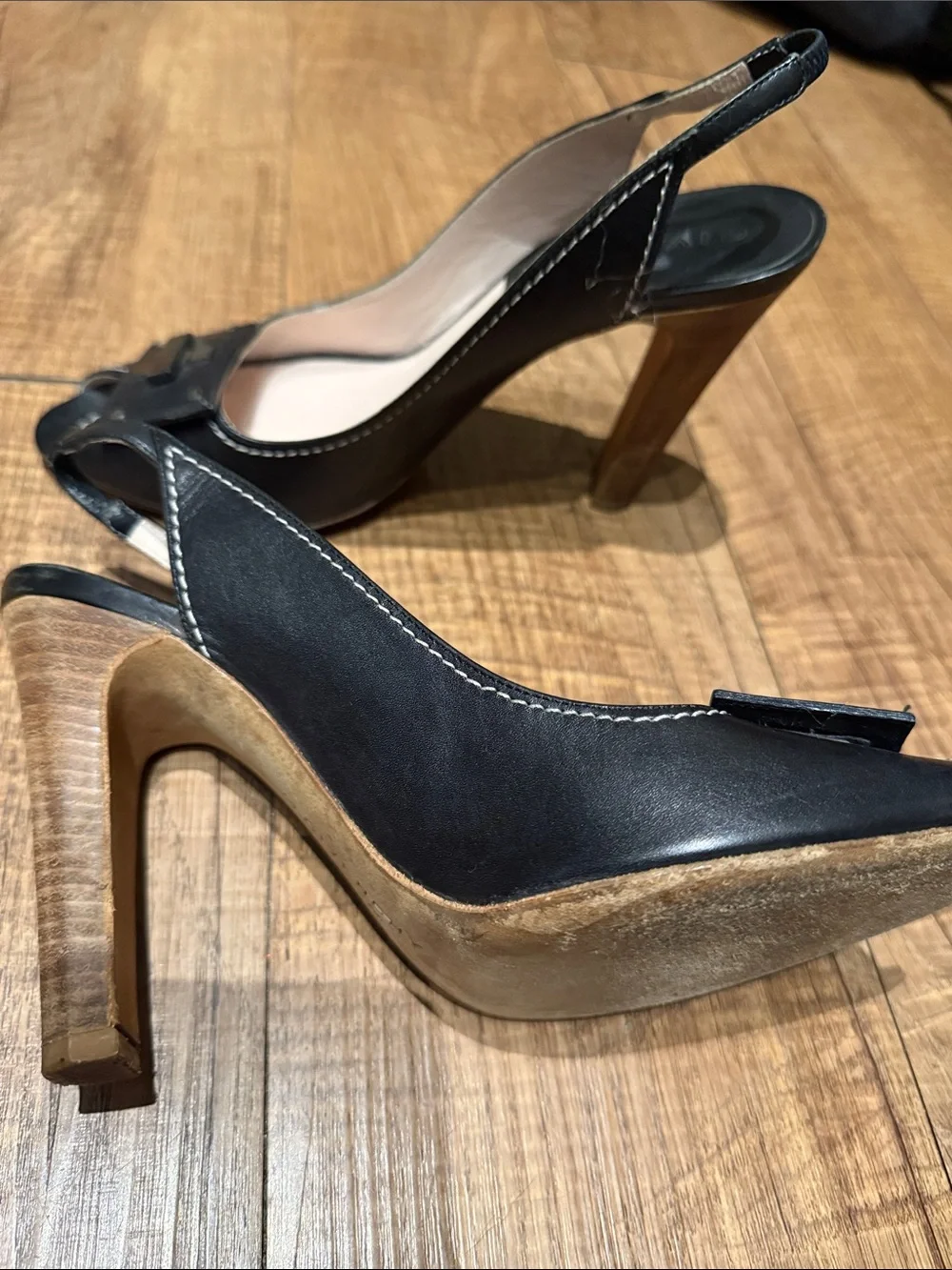 Givenchy Black Leather Slingback Heels with Gold Cross Accents